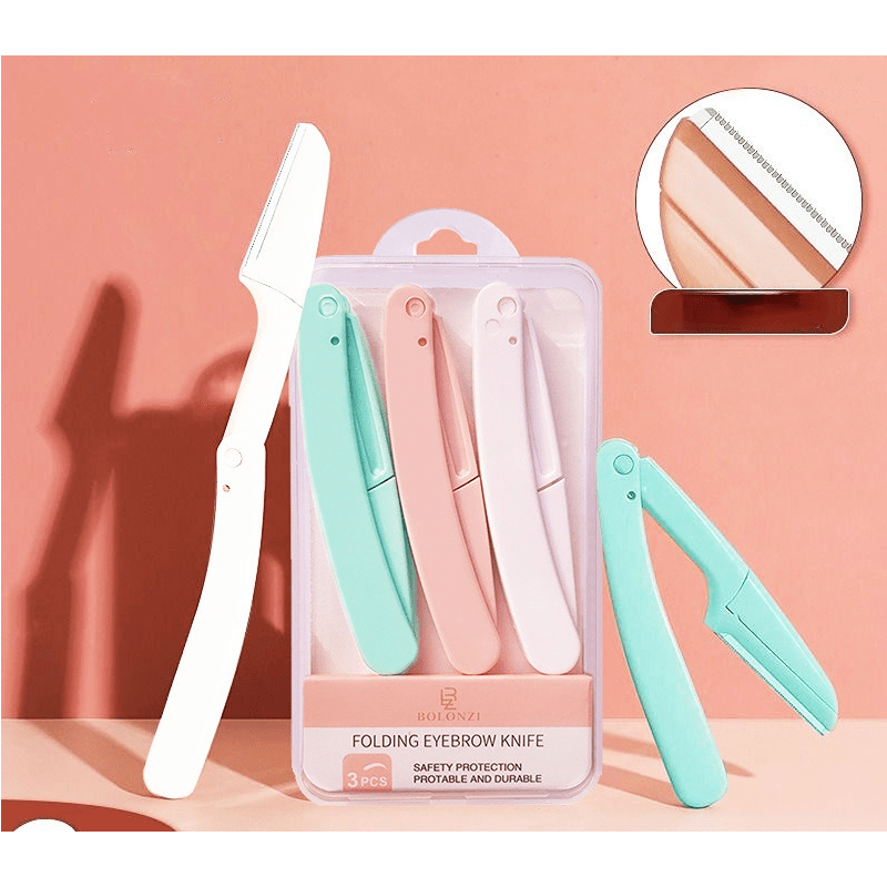 Women Plastic Safe Folding Face Shaver and Eyebrow Trimmer Set