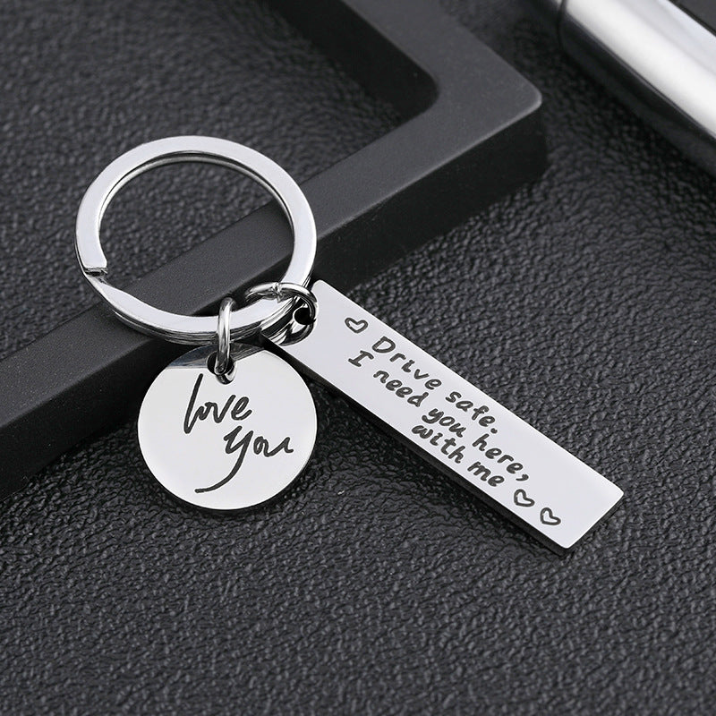 Family Personalized Black Stainless Steel Key Chain for Safe Driving
