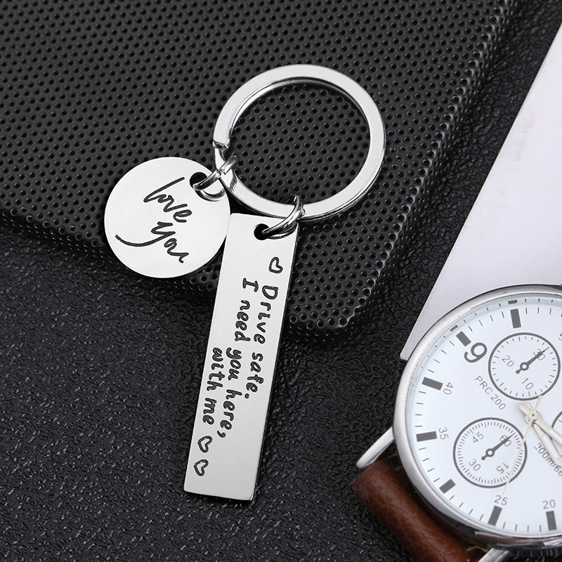 Family Personalized Black Stainless Steel Key Chain for Safe Driving
