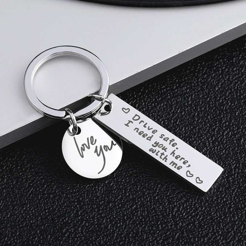 Family Personalized Black Stainless Steel Key Chain for Safe Driving
