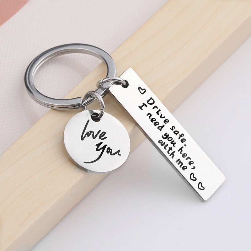 Family Personalized Black Stainless Steel Key Chain for Safe Driving