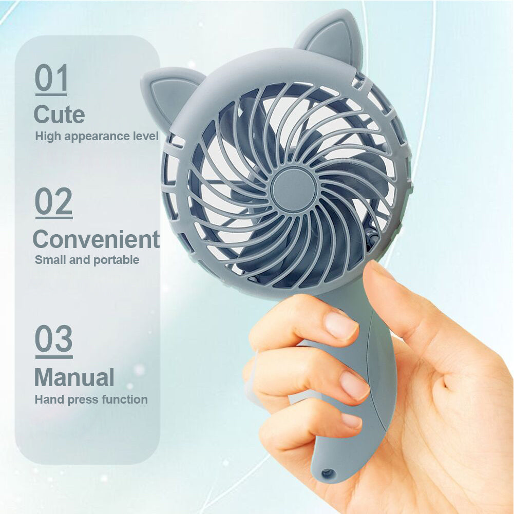Mini Portable Handheld Fan No Battery Needed Three Colors Cartoon Design
