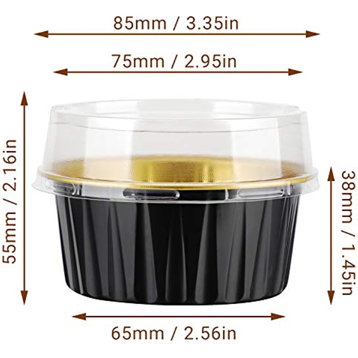 Reusable Aluminum Foil Baking Cups with Lids, Black and Gold, 10 25 50 Count