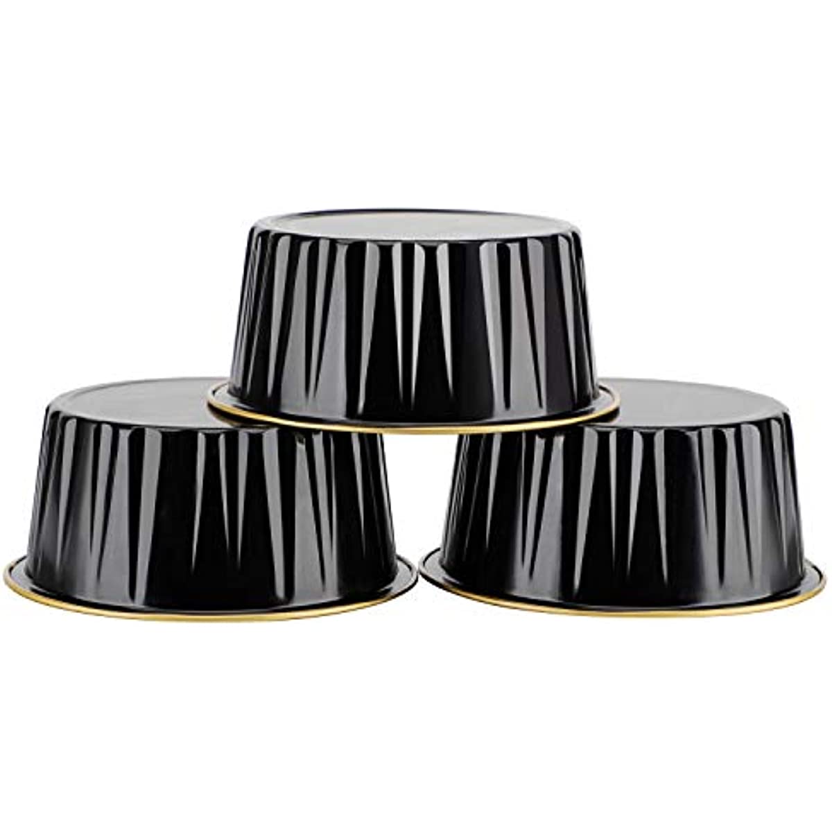 Reusable Aluminum Foil Baking Cups with Lids, Black and Gold, 10 25 50 Count