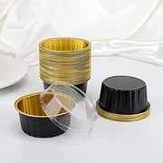 Reusable Aluminum Foil Baking Cups with Lids, Black and Gold, 10 25 50 Count