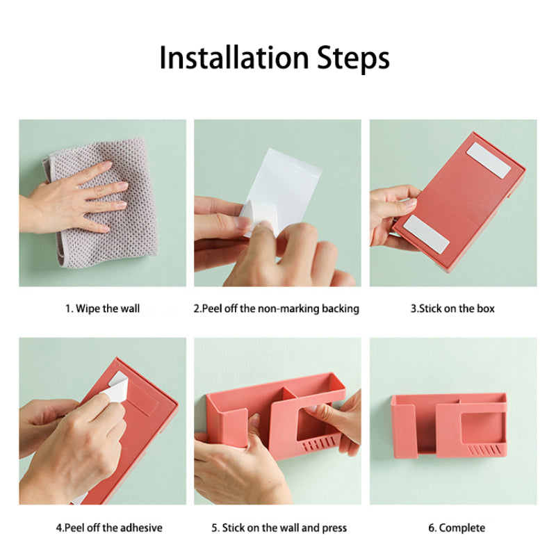 Soporte de teléfono de pared para control remoto y organizador de carga de teléfono