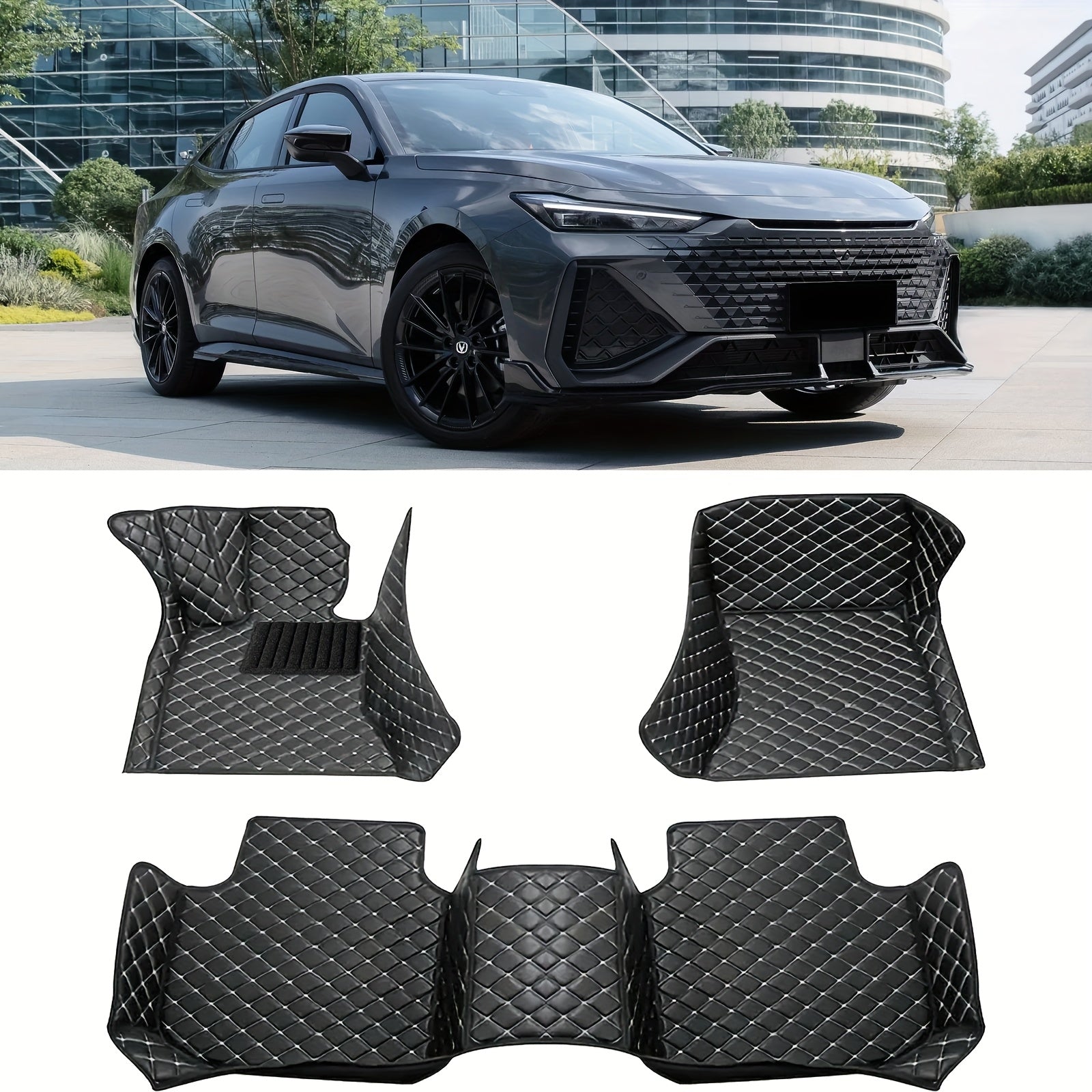 Car Floor Mats Three-Piece Set Leather All-Weather Durable for Left-Drive Vehicles