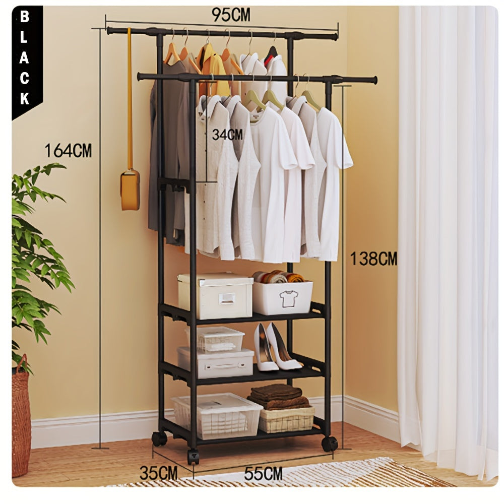 Carbon Steel Mobile Closet Organizer with Casters for Indoor Storage
