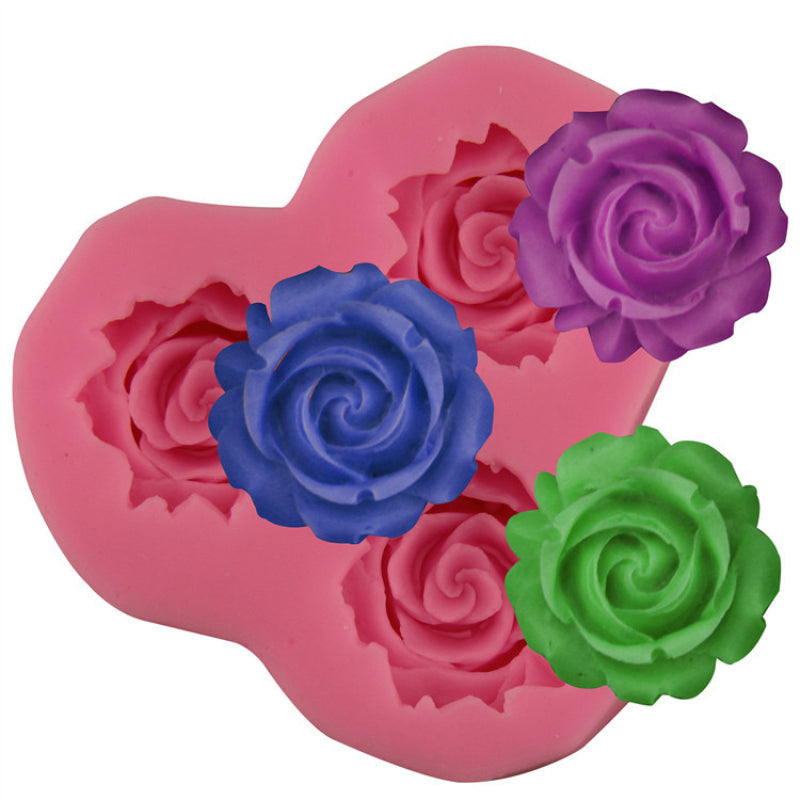 Rose Flower Silicone Mold 3 Cavities for Pudding Chocolate Candy Baking and Soap