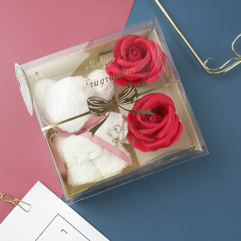 Scented Rose and Bear-Shaped Soap and Towel Set for Valentine's Day and Gifts