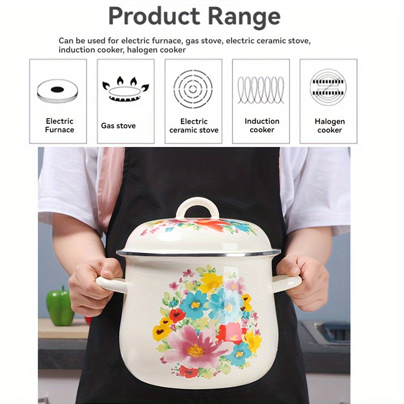 Рождественский эмалированный казан с большой вместимостью - универсальная кастрюля для варки, тушения и других блюд. Прочная, легко моется и совместима со всеми плитами. Идеальный праздничный подарок для ресторанных кухонных принадлежностей.