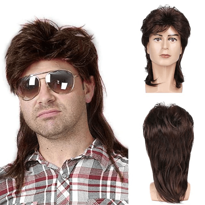 Men's Brown Costume Wig for 70s and 80s Themed Parties Cosplay Accessory