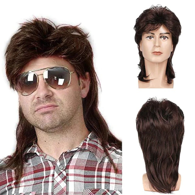 Men's Brown Costume Wig for 70s and 80s Themed Parties Cosplay Accessory