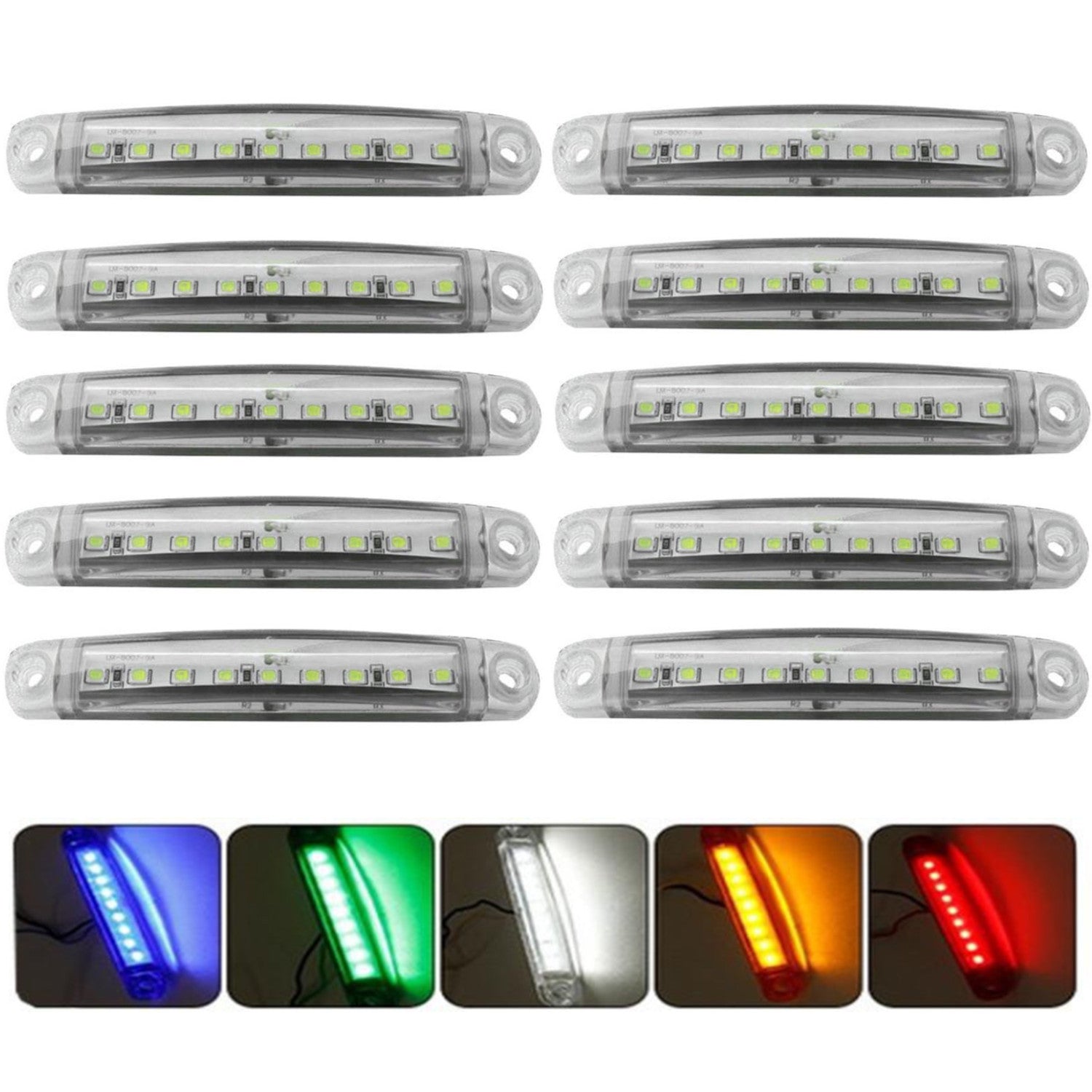 10 dona LED yon tomon belgilovchi chiroqlar, mustahkam PC, ko'p rangli, yuk mashinalari va RVlar uchun