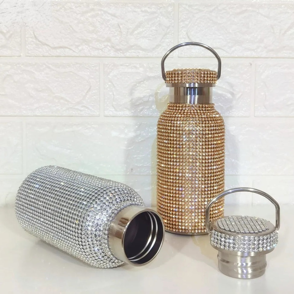 Botella térmica de acero inoxidable de 350ml con diseño de cadena de perlas para niñas y adultos