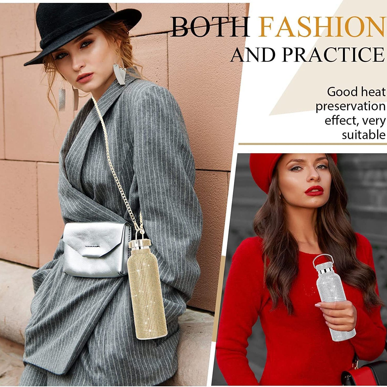 350ml Stainless Steel Thermos Bottle with Chain Pearl Design for Girls and Adults