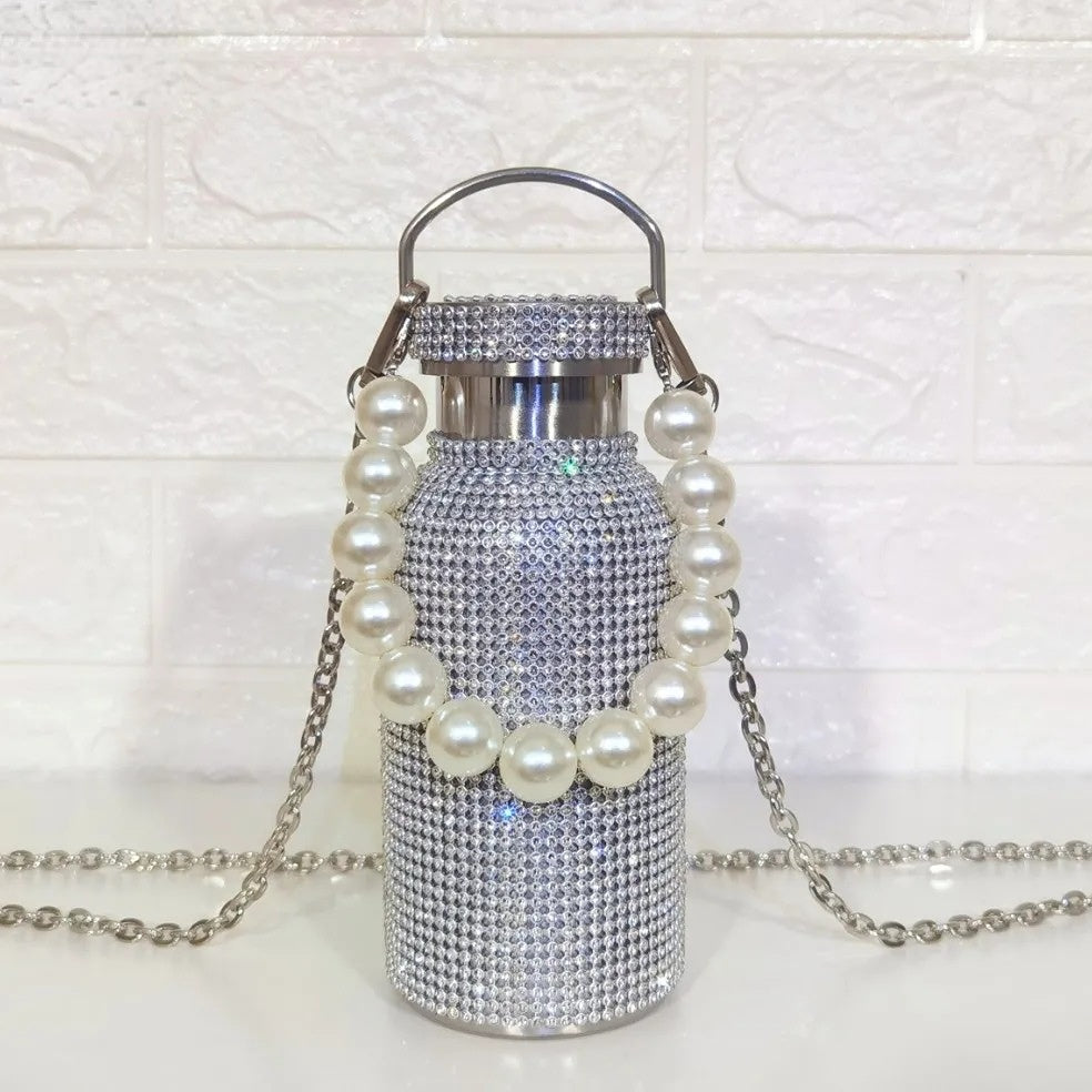 350ml Stainless Steel Thermos Bottle with Chain Pearl Design for Girls and Adults