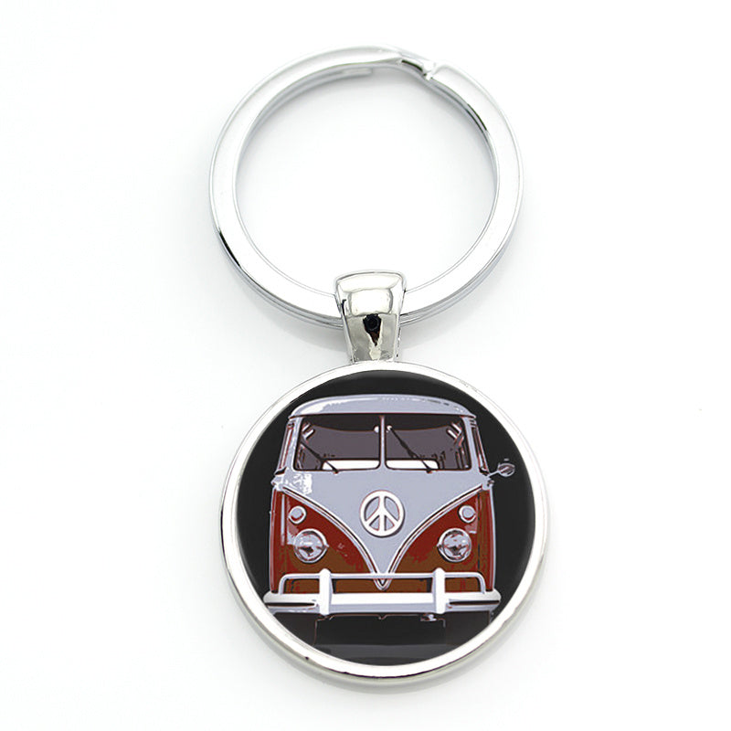 Unisex Vintage Hippie Peace Sign Van Keychain for Bags and Car Accessories