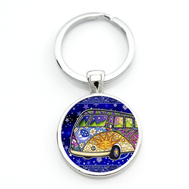 Uniseks Vintage Hippie Tinchlik Belgisi Van Kalit zanjiri sumkalar va avtomobil aksessuarlari uchun