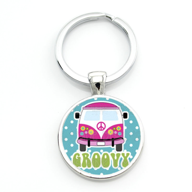 Uniseks Vintage Hippie Tinchlik Belgisi Van Kalit zanjiri sumkalar va avtomobil aksessuarlari uchun