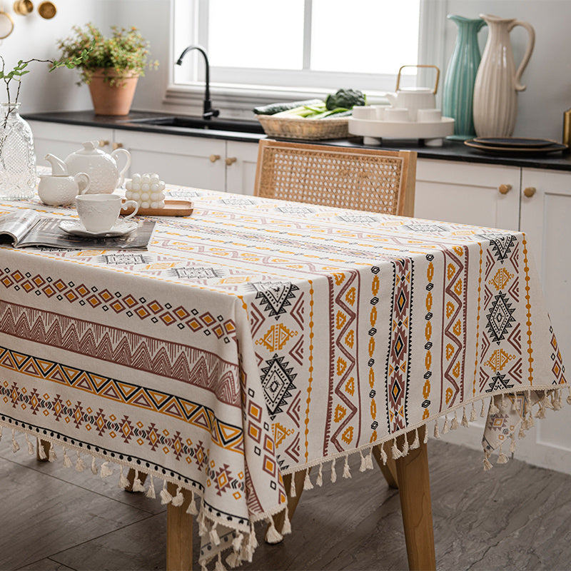 Boho Style Rectangular Tablecloth with Tassels Waterproof Oilproof for Home Decor