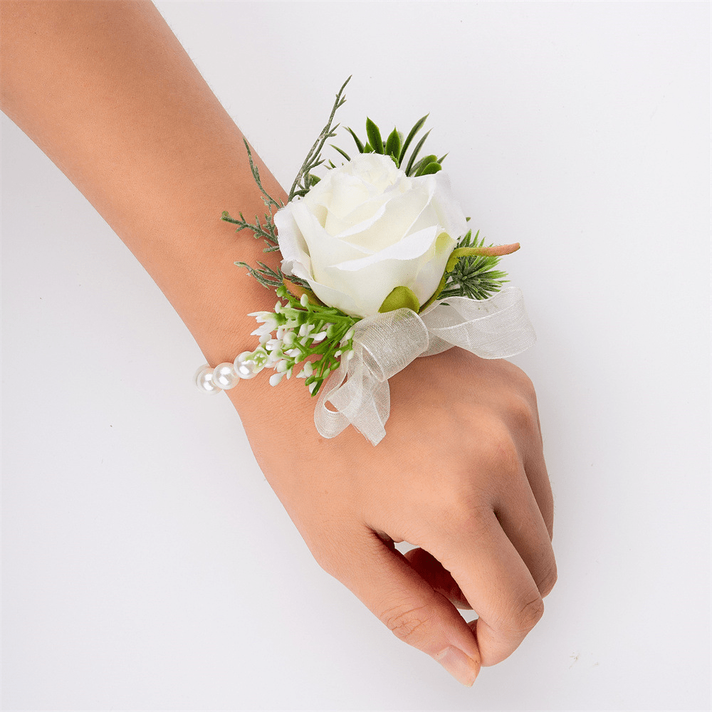 White Rose Wrist Flowers for Weddings Proms and Parties 1 or 2 Pieces