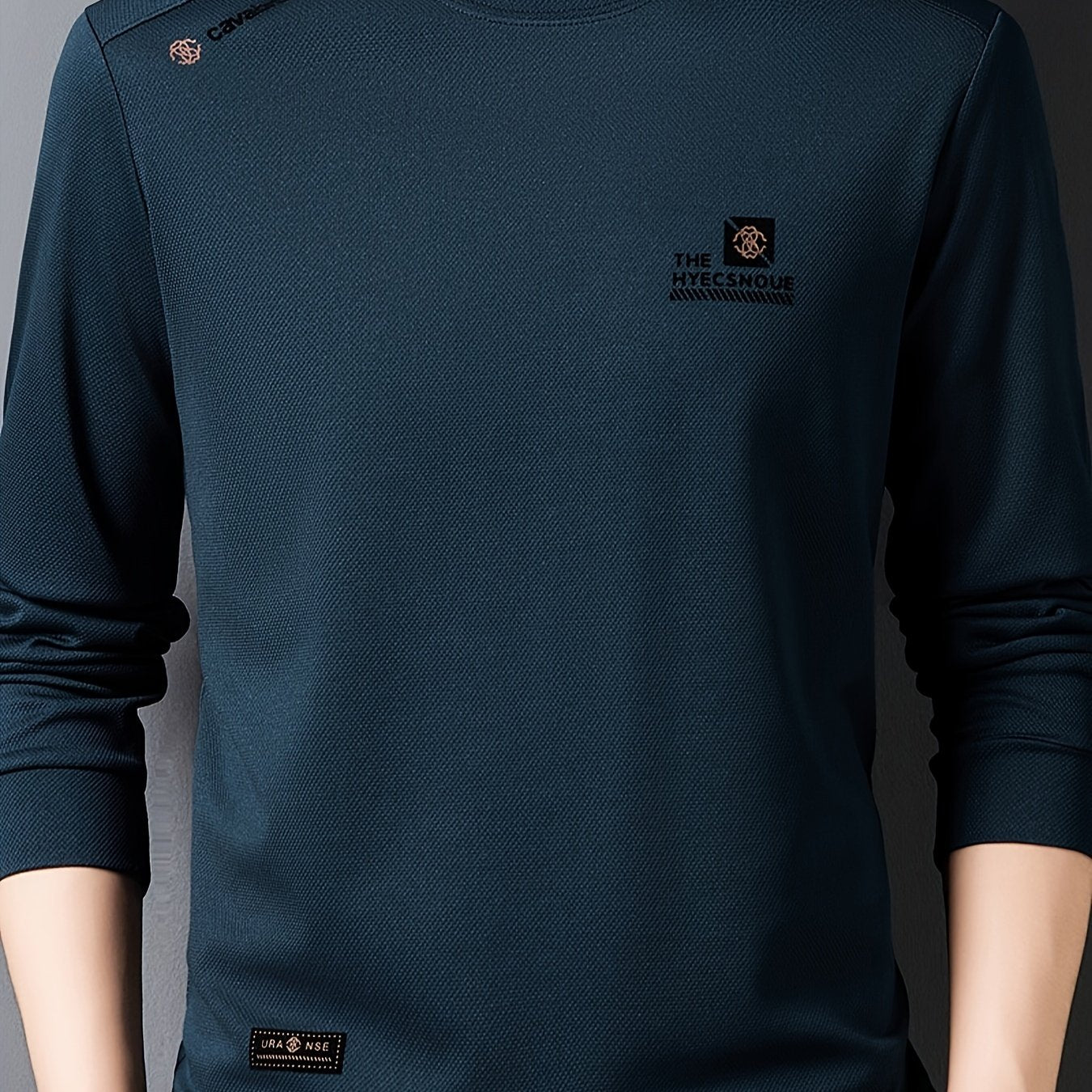 Men's Long Sleeve Crew Neck Sweatshirt with Chest Emblem Polyester Casual Autumn