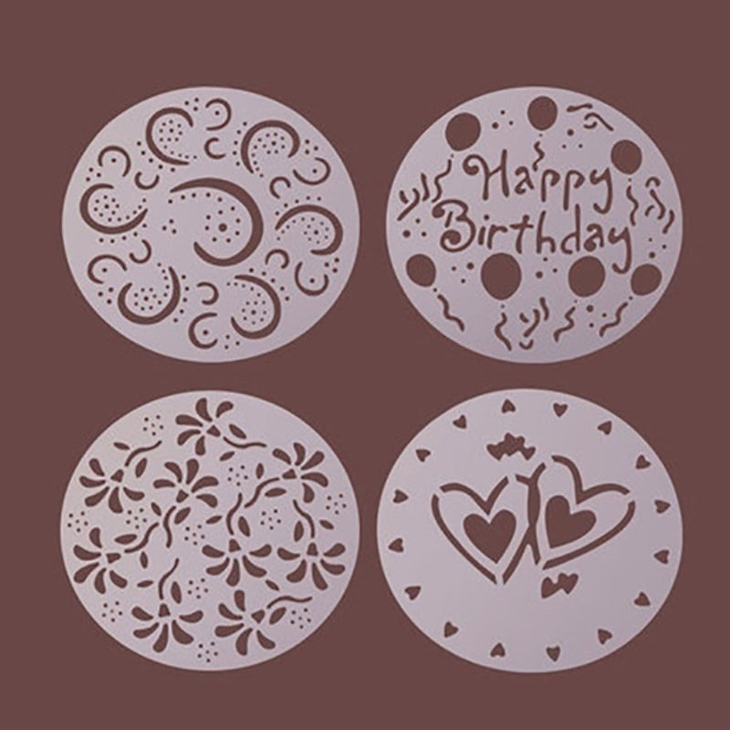 Set of 4 Round Cake Stencils 19.99cm Flower Heart Baking Decorating