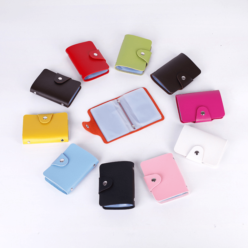 PU Leather Card Holder with 12 Card Slots and Coin Pocket for Men and Women
