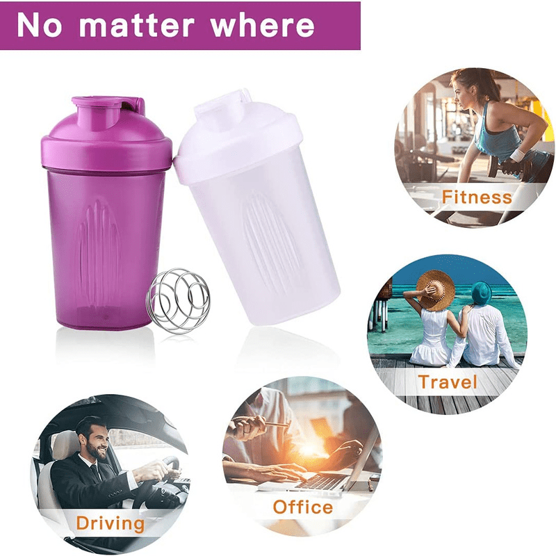 400ML Leakproof BPA-Free Shaker Bottle with Stainless Steel Whisk for Protein Shakes