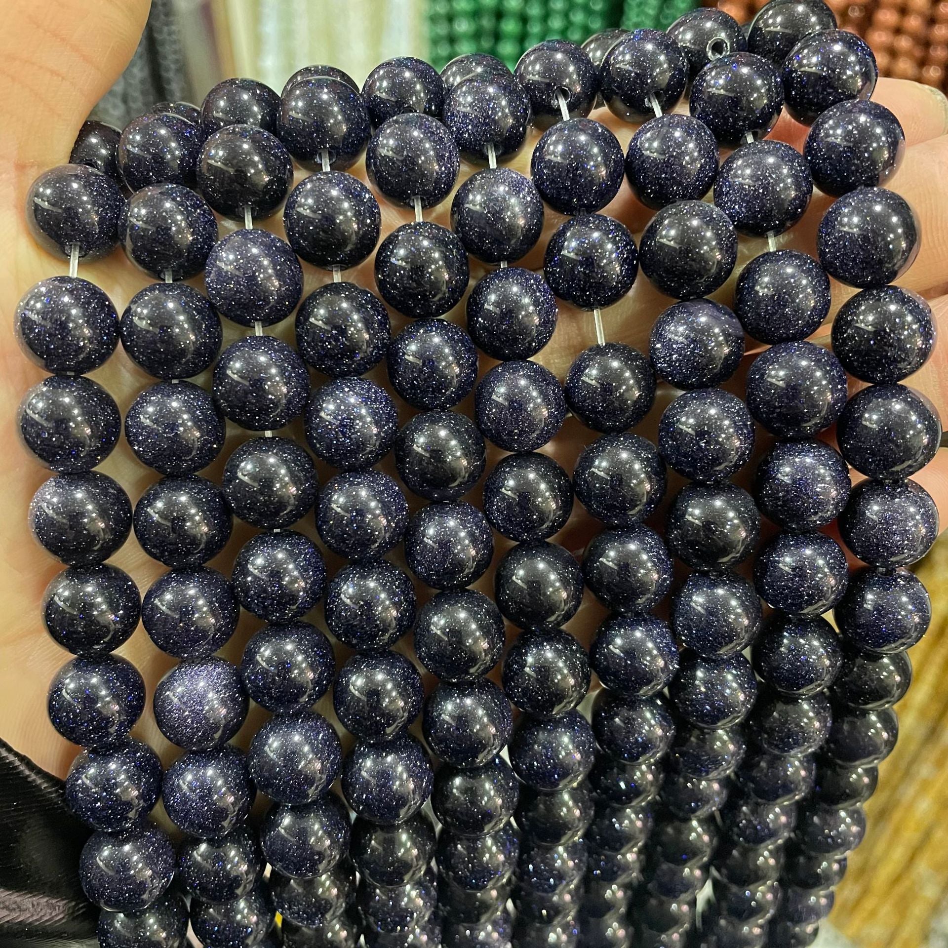 Blue Sandstone Beads Starry Sky Stone for Jewelry Making 4/6/8/10mm 15 Inch Strand