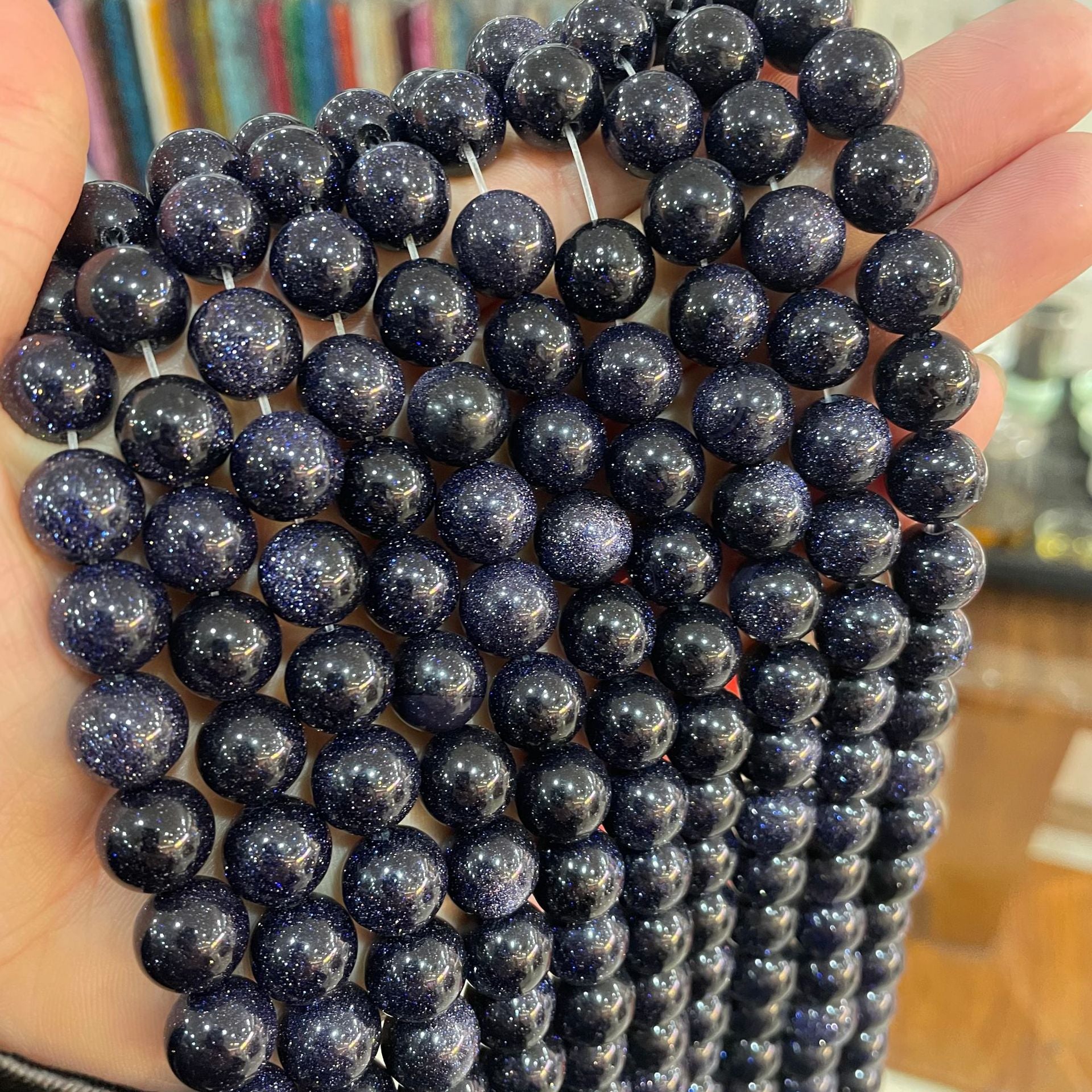 Blue Sandstone Beads Starry Sky Stone for Jewelry Making 4/6/8/10mm 15 Inch Strand