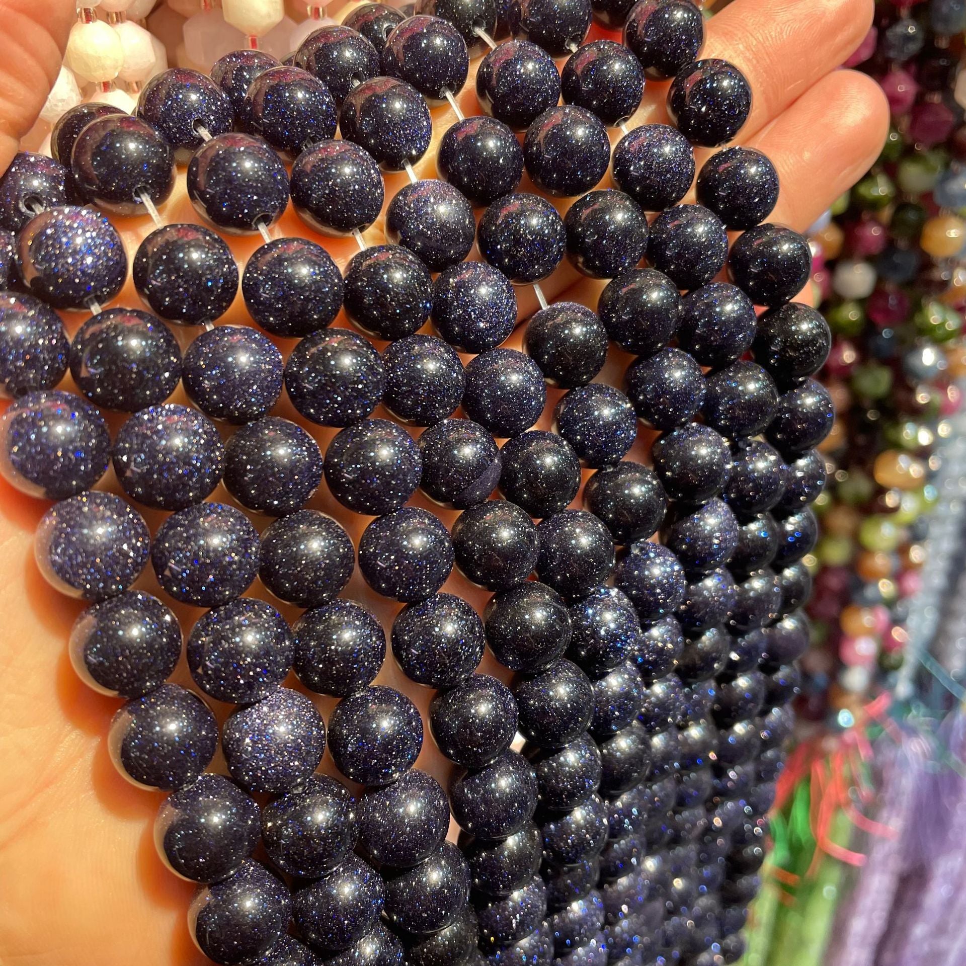 Blue Sandstone Beads Starry Sky Stone for Jewelry Making 4/6/8/10mm 15 Inch Strand