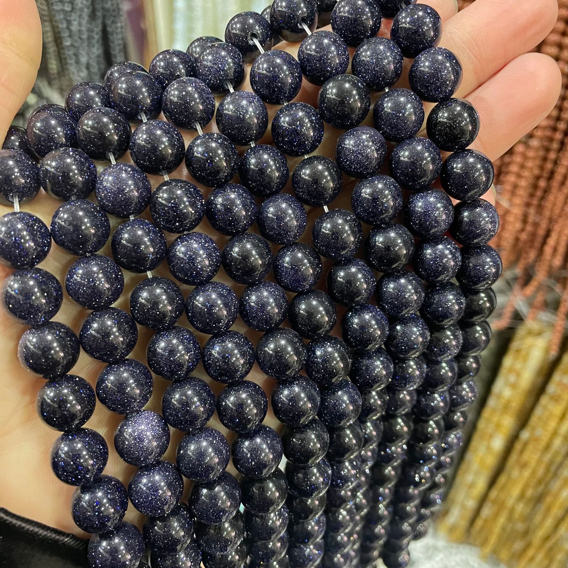 Blue Sandstone Beads Starry Sky Stone for Jewelry Making 4/6/8/10mm 15 Inch Strand