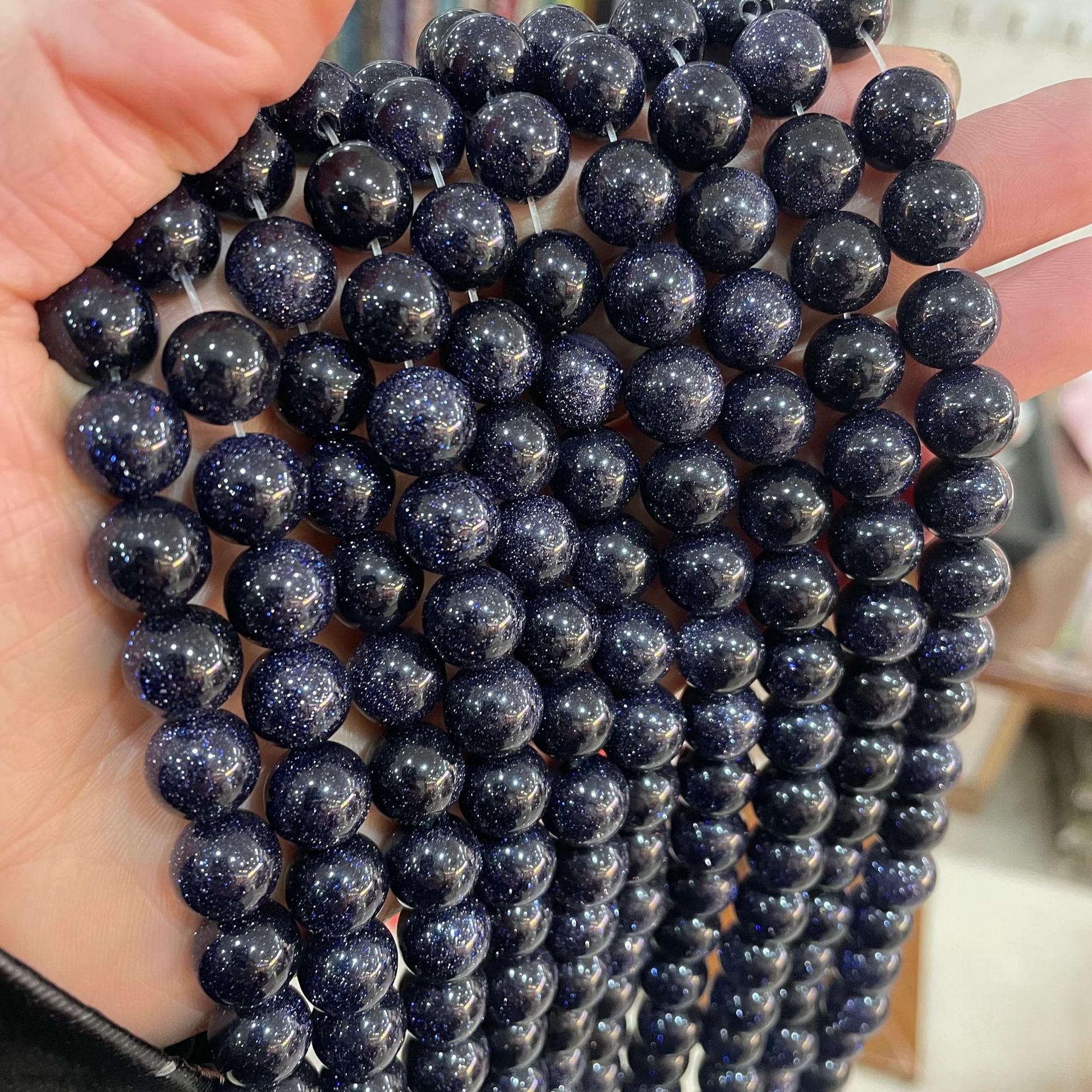 Blue Sandstone Beads Starry Sky Stone for Jewelry Making 4/6/8/10mm 15 Inch Strand