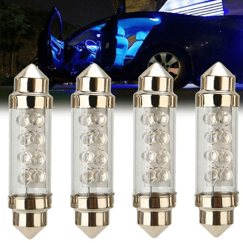 Juego de 2 bombillas LED 12V Azul Blanco Rojo Luz de cúpula C5W para interior de auto