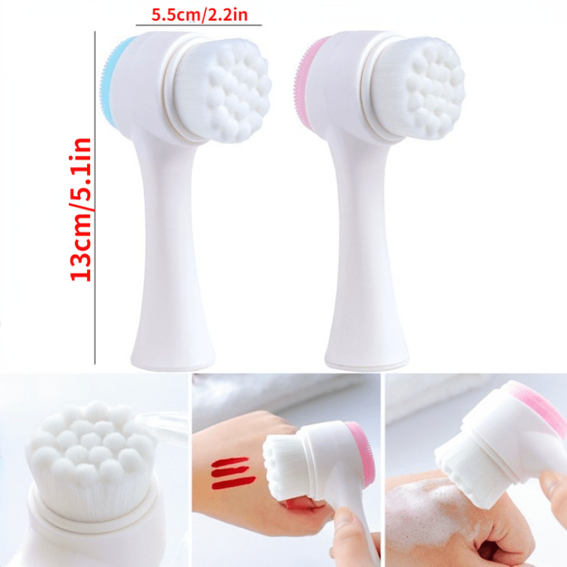 3D двухсторонняя щетка для очищения лица с мягкими волокнами из PU для бережного удаления макияжа и глубокого очищения пор