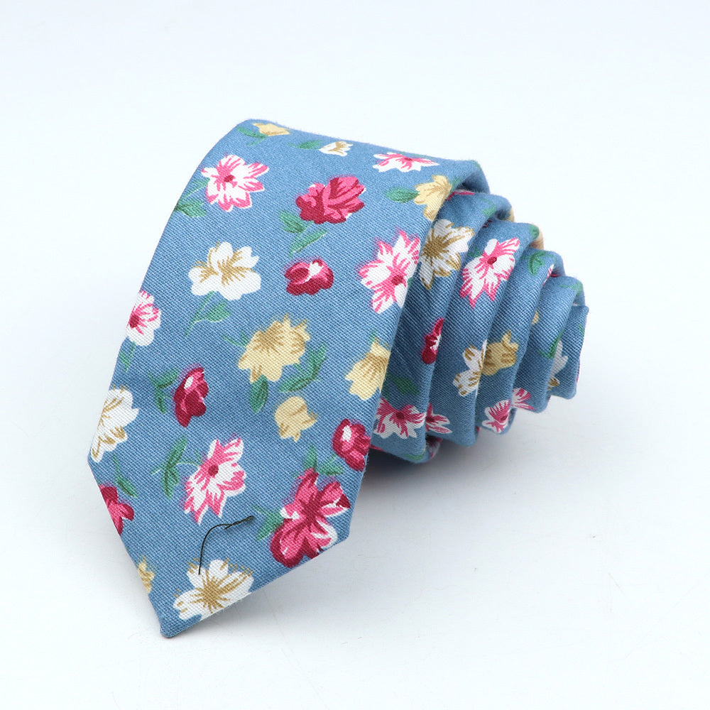 Men's Floral Cotton Tie 144cm Slim Fit Stylish Accessory