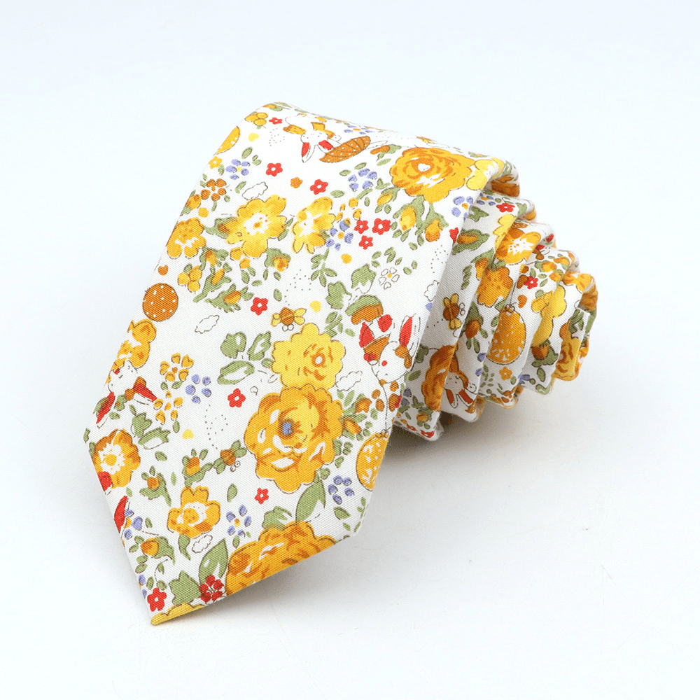 Men's Floral Cotton Tie 144cm Slim Fit Stylish Accessory