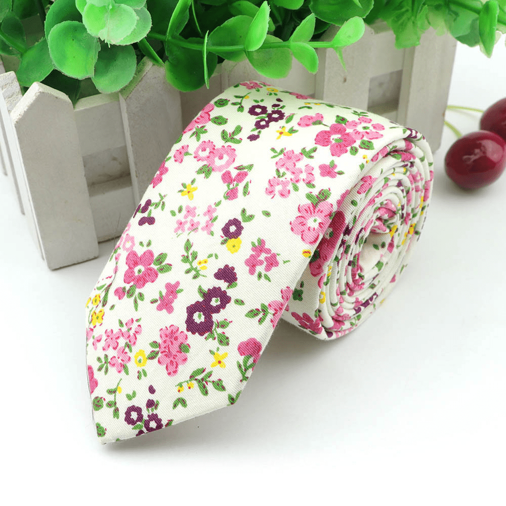 Men's Floral Cotton Tie 144cm Slim Fit Stylish Accessory