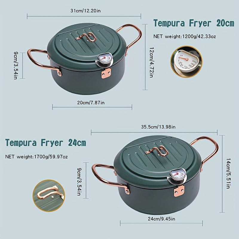 Stainless Steel Deep Fryer with Temperature Gauge and Splash Prevention for Gas and Induction