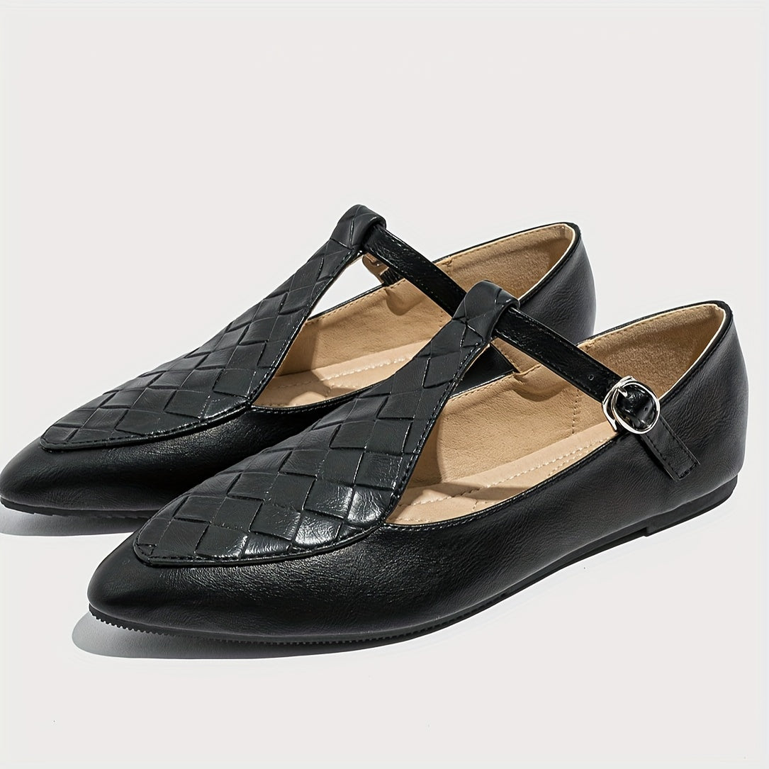 Women's Black Faux Leather Slip-On Loafers with Gold Buckle