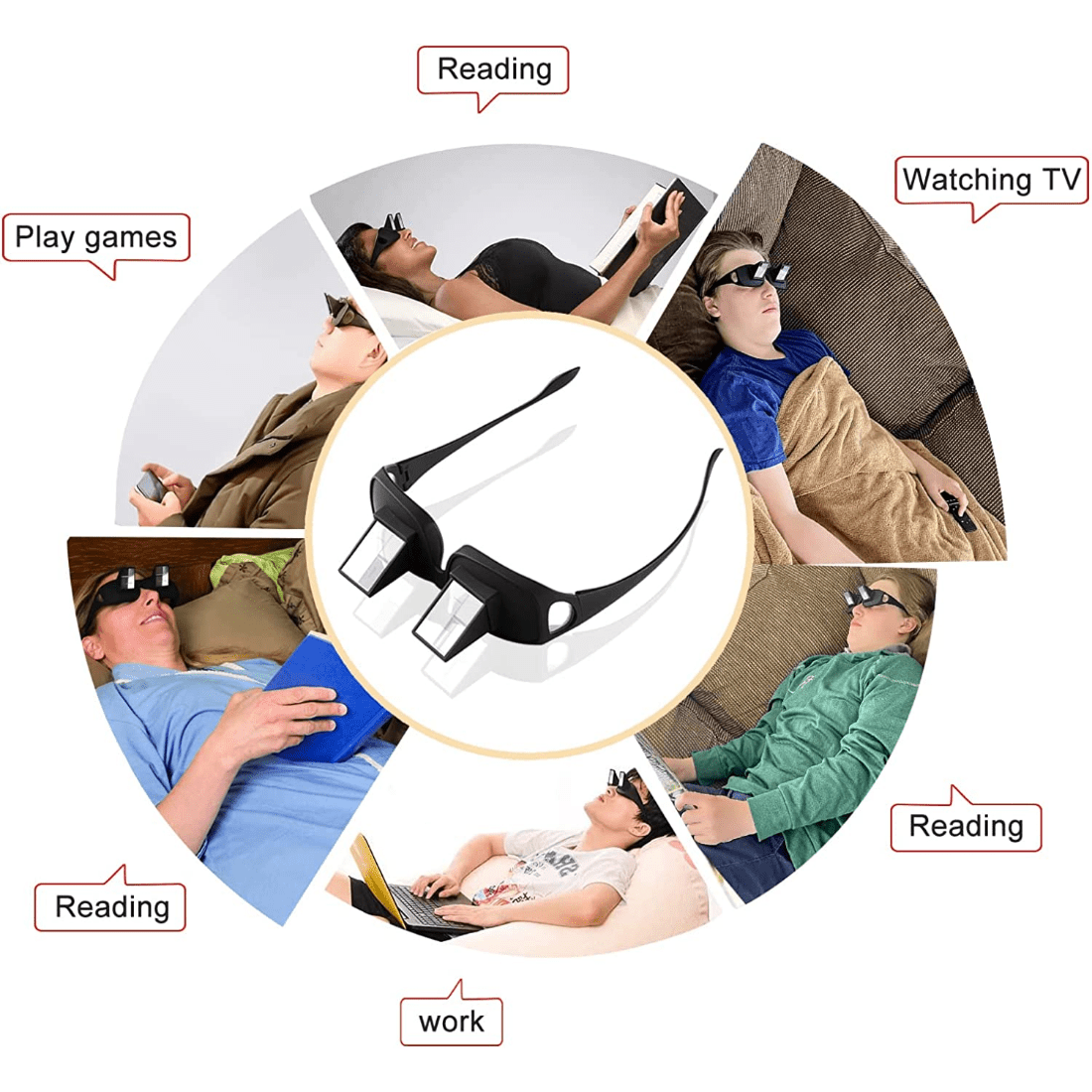 Gorizontal holatda o'qish va tomosha qilish uchun prism ko'zoynaklar, dam olish uchun o'qish yordamchisi