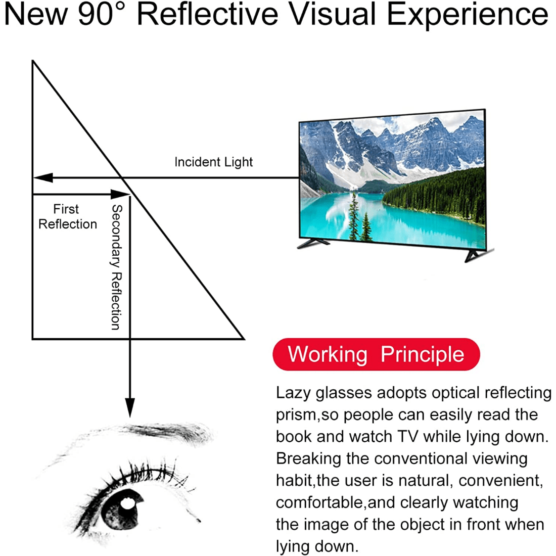 Gorizontal holatda o'qish va tomosha qilish uchun prism ko'zoynaklar, dam olish uchun o'qish yordamchisi