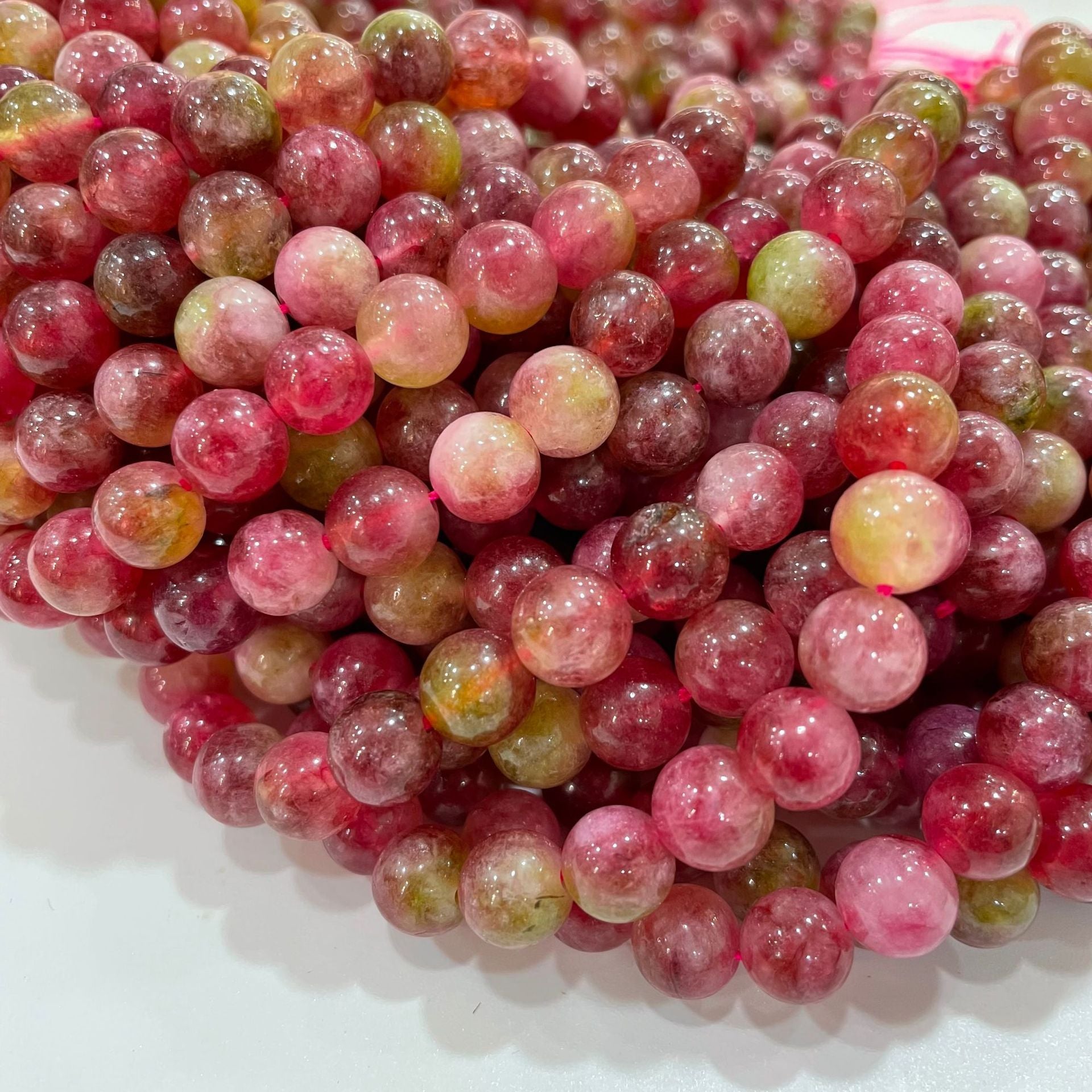 Cuentas de cristal de turmalina de sandía natural de 6-10 mm para hacer joyería