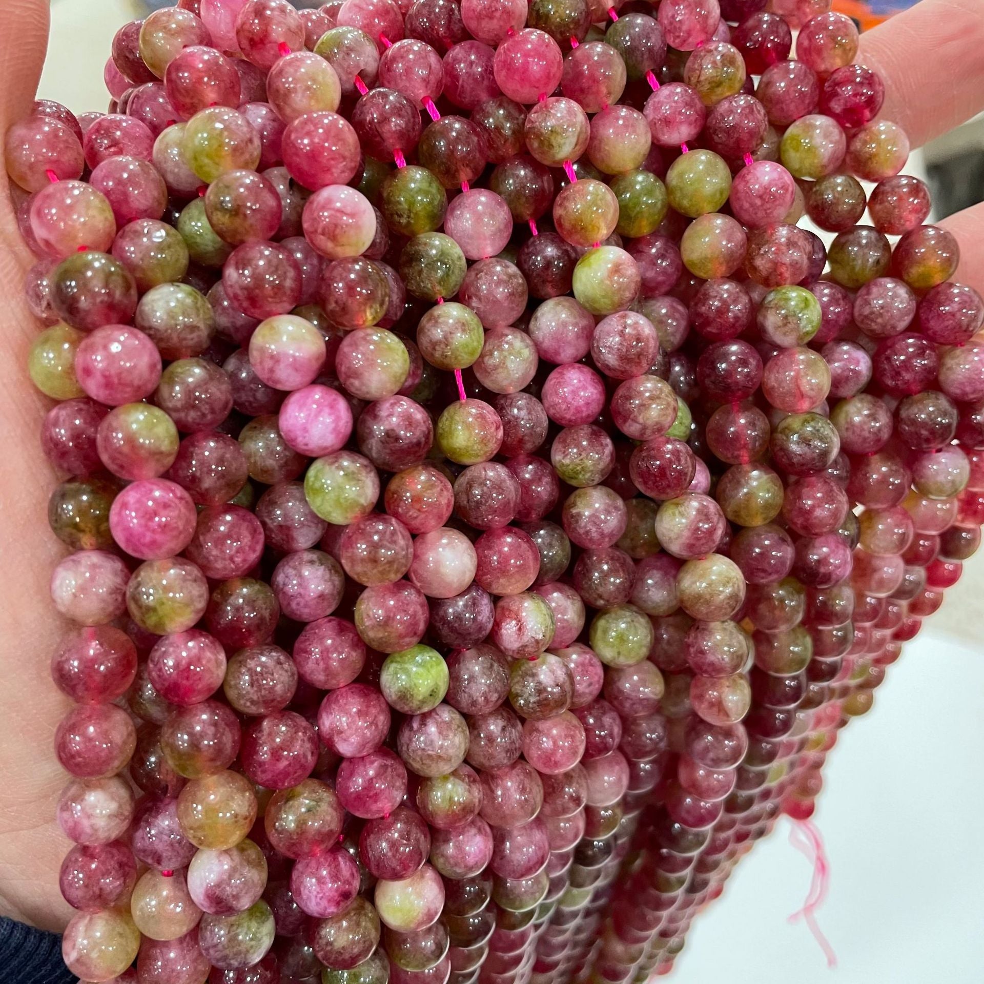 Cuentas de cristal de turmalina de sandía natural de 6-10 mm para hacer joyería