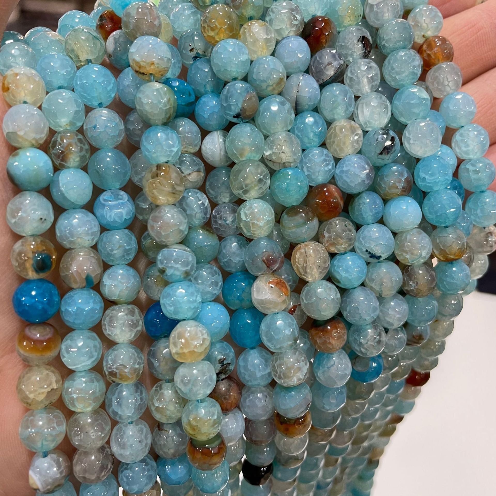Faceted Aquamarine Agate and Tourmaline Beads for Jewelry Making Football-Shaped