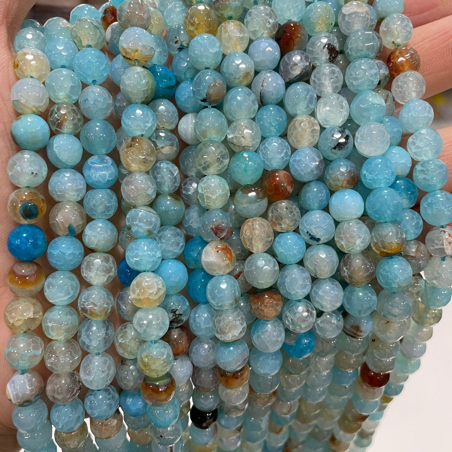 Faceted Aquamarine Agate and Tourmaline Beads for Jewelry Making Football-Shaped