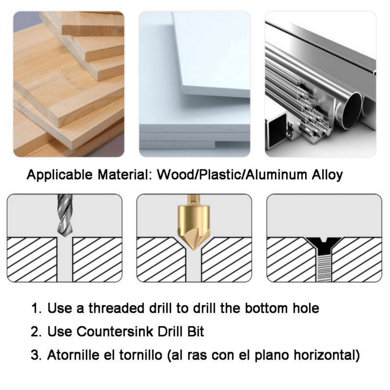 6pcs 5-Flute Titanium-Plated Countersink Drill Bit Set for Woodworking 1/4 Inch