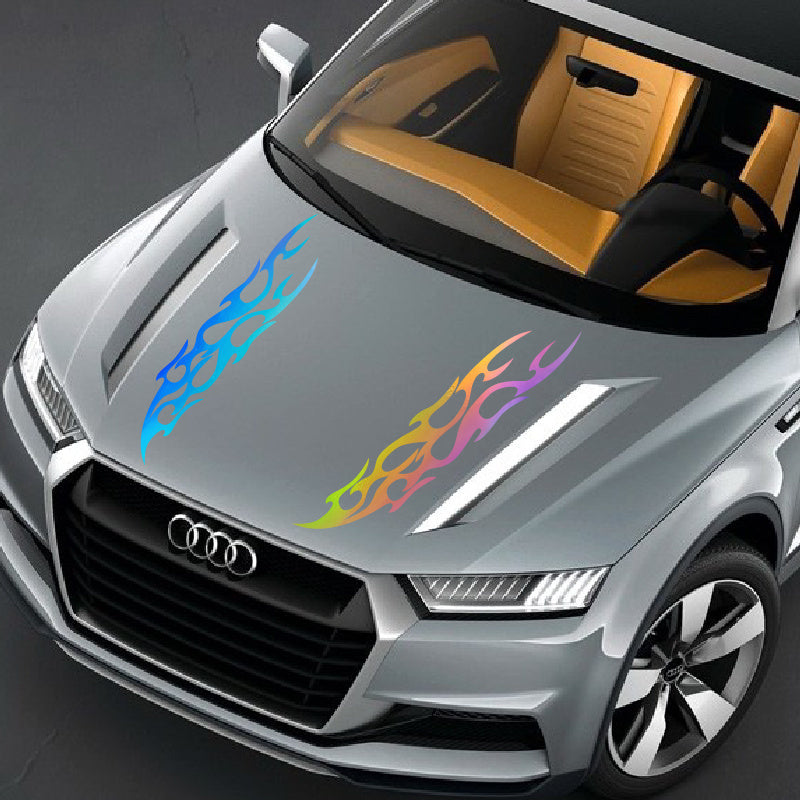 Pegatinas de vinilo para decoración de coches, pack de 2, calcomanías de llamas de carreras para capó, fuego